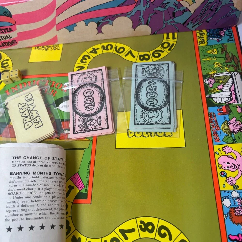 Vintage 1968 Beat the Draft Board Game Anti-War Vietnam Era Blacklite Poster